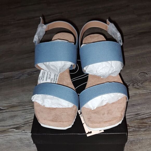 mysoft Womens Wooden grain  wedged Open Toe Chunky Heel Sandals  Sz 9 NWB - Picture 3 of 9